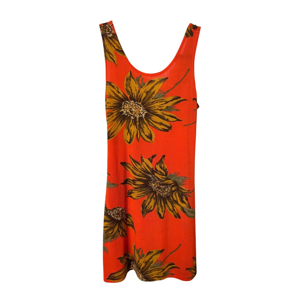Vintage Diamond's USA Orange Sunflower Print Tank Dress 90s Bodycon USA